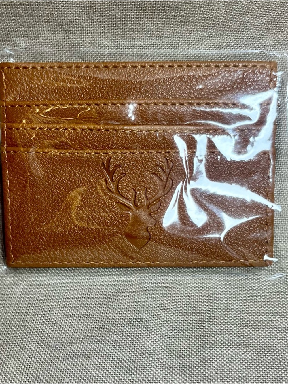 Brown Leather Card Holder with Deer Embossing